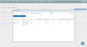 schermata prodotti da riapprovigionare